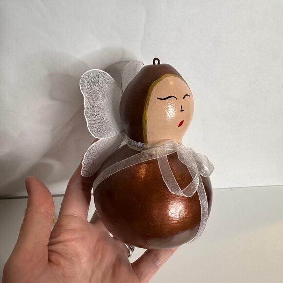 Handmade Christmas Gourd Ornaments Lot of 5 Santa Angel Primitive Folk Art - Picture 2 of 6